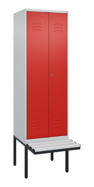 C+P Umkleidespind Classic PLUS SW, 2 Abteile, 2120x600x815mm, 7035/3020, Zylinderschloss, Untergestell & Sitzfläche, 0800427-20 S10017