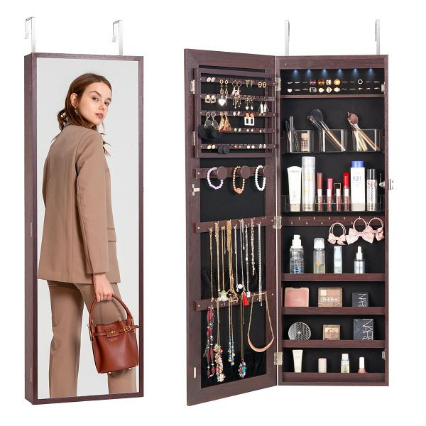 VEVOR Schmuckschrank Spiegelschrank Schmuckaufbewahrung, 108cm Wandmontage Braun, BGSZBSNJ1454C347EV9