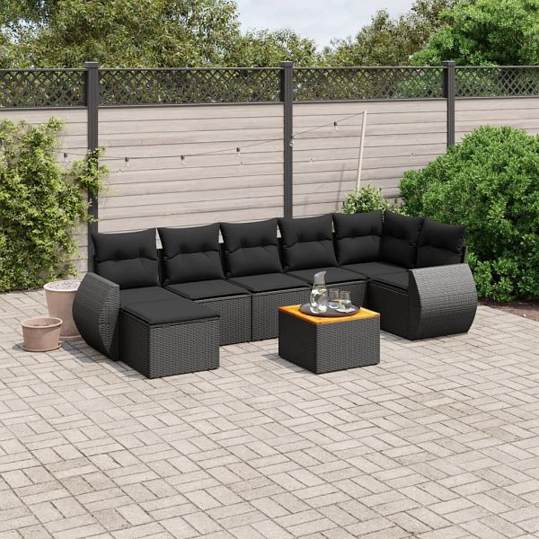 vidaXL 8-teilig Garten-Sofagarnitur mit Kissen Schwarz Poly Rattan, 3225110