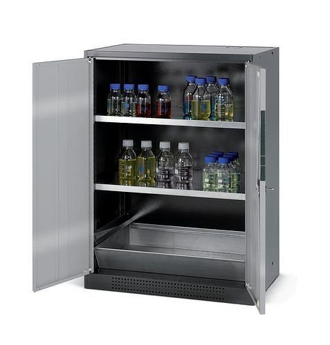 asecos Chemikalienschrank Systema CS-82, Korpus anthrazit, silber, 2 Einlegeböden und Bodenwanne, 202588