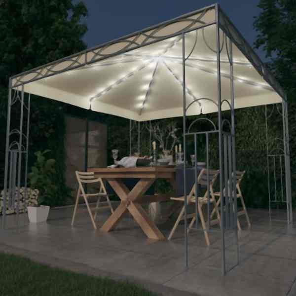 vidaXL Pavillon mit LED-Lichterkette 300x300 cm Cremeweiß, 3070338