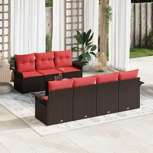 vidaXL Gartensofa-Set mit Kissen 8-teilig Braun Poly-Rattan, 3345274