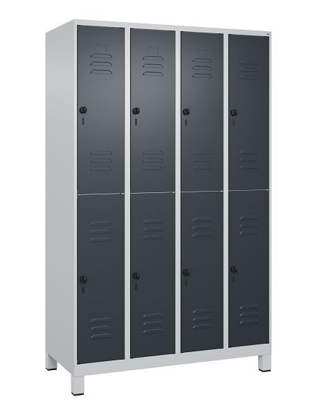 C+P Doppelstöckiger Spind Classic PLUS, Füße, 4 Abteile, 1950x1200x500mm, 7035/7016, 080310-40 S10008