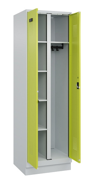 C+P Wäsche-/Garderobenspind Evolo PLUS, mit Sockel, 2 Abteile, 1950x600x500mm, 7, Frontfarbe 1108060 RDS Clowngrün, Zylinderschloss, 049620-20 S10042