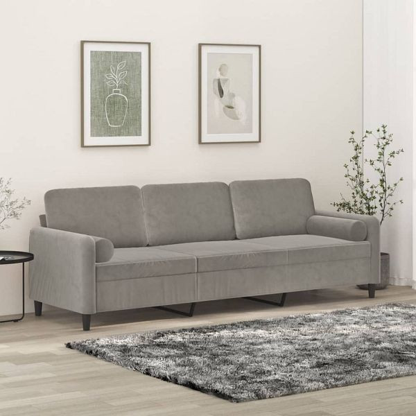 vidaXL 3-Sitzer-Sofa mit Kissen Hellgrau 210 cm Samt, 3153111