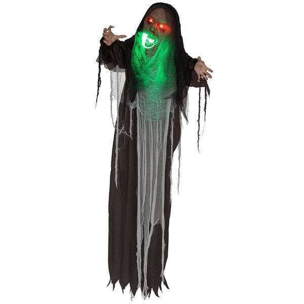 HOMCOM Grünes Monster, Helloweendeko, gruselige Soundeffekte, rote Augen, beweglich, 183 cm, 844-871V00BK