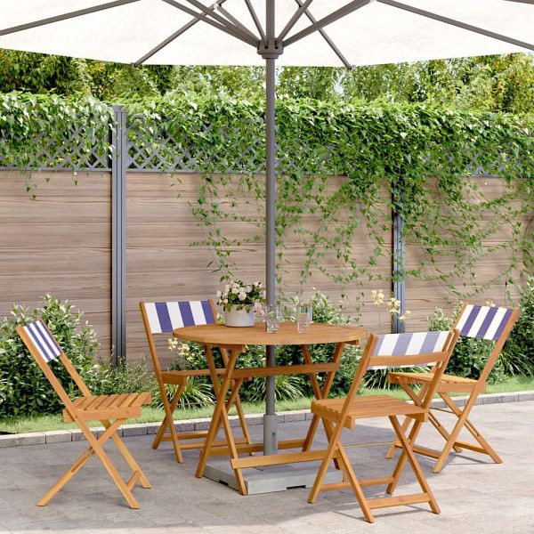 vidaXL 5-teilig Garten-Essgruppe Stoff und Massivholz Blau und Weiß, 3281777