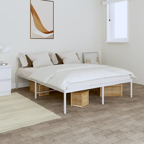 vidaXL Bettgestell Metall Weiß 150x200 cm, Top-Qualität, 350915