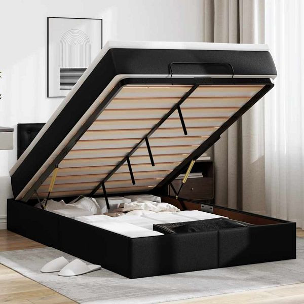 vidaXL Ottoman-Bett mit Matratzen & LEDs Schwarz 120x190cm Kunstleder, 3312142