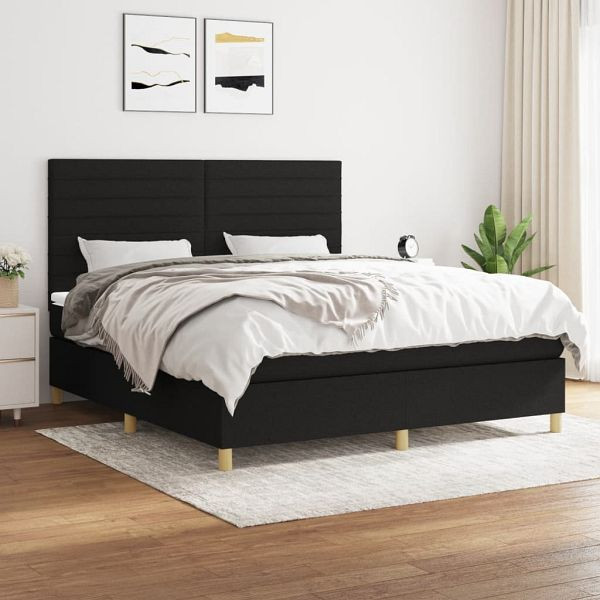 vidaXL Boxspringbett mit Matratze Schwarz 160x200 cm Stoff, 3142427