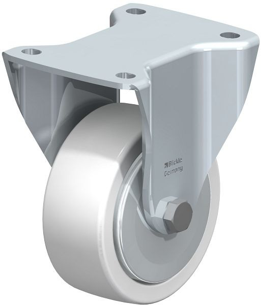Blickle BH-SPO 127G-FA Stahlblech-Bockrolle, Schwerlast-Ausführung, mit Anschraubplatte, Polyamid, Weiß, 749175