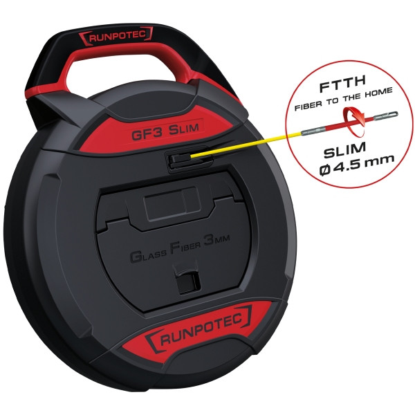 Runpotec GF3 SLIM Kabeleinziehwerkzeug ohne Meterzähler, 30 m, inkl. RG4.5 Führungspitze mit Frontgewinde RTG Ø 3 mm, Gesamtbruchlast 100 kg, 10211