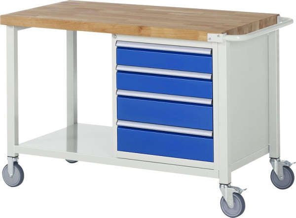 RAU Fahrbare Werkbank Serie 8000, 4 x Schublade, Ablageboden, 1250x880x700 mm, 05-8162A6-127B4S.11
