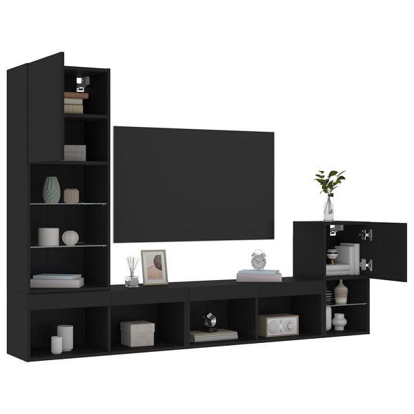 vidaXL 4-teilig Wohnwand mit LED-Beleuchtung Schwarz Holzwerkstoff, 3216662