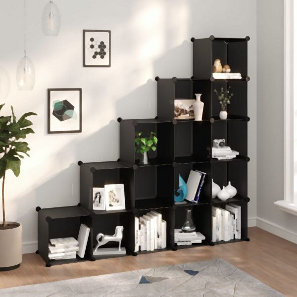 vidaXL Regalsystem mit 15 Würfeln Schwarz PP, 340545, 8720286849484