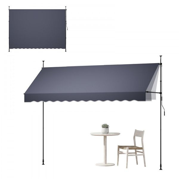 VEVOR Manuell einziehbare Markise, 350 cm, höhenverstellbar, Dunkelgrau, mit Handkurbel für Garten, Terrasse, Balkon, SSSZYPSDLZS1Y16X0001V0