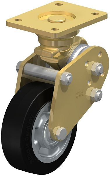 Blickle BPFE-ALEV 150K Schwerlast-Bockrolle mit Polyurethan-Drehfedern, Elastik-Vollgummi, Schwarz, 754163