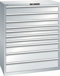 LISTA Schubladenschrank 64x36E (BxTxH) 1193x725x1450mm KEY Lock, Lichtgrau, 10 Schubladen, Fronthöhen: 75-200mm, 78.838.020