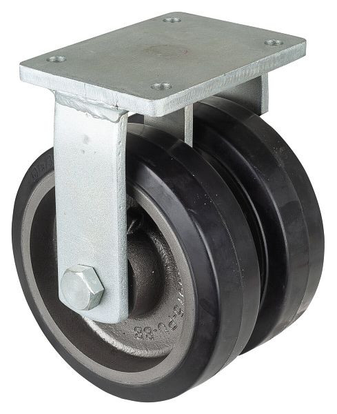 BS Rollen Schwerlastdoppelrolle, Bockrolle, Rad-Breite 2x75 mm, Rad-Ø 250 mm, Tragfähigkeit 1500 kg, Elastik-Reifen schwarz, Guss, Kugellager, S110.B81.250