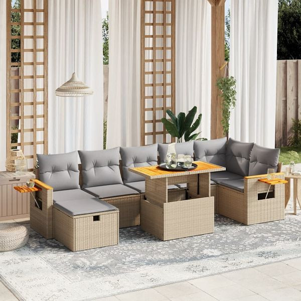 vidaXL 8-teilig Garten-Sofagarnitur mit Kissen Beige Poly Rattan, 3276153