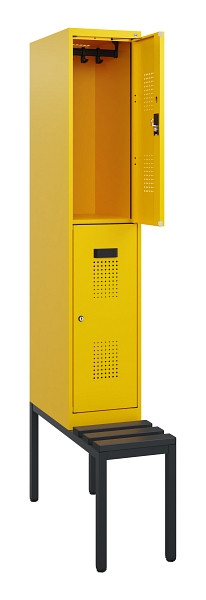 C+P Doppelstöckiger Spind Evolo PLUS, Bank, 2 Fächer, 1950x300x815mm, 1023/1023, Zylinderschloss, Sitzfläche Kunststoff, Sitzbank, 0493505-10 S10157
