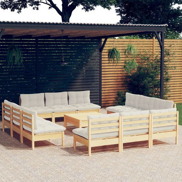 vidaXL 13-teilig Garten-Lounge-Set mit Creme Kissen Kiefernholz, 3096052