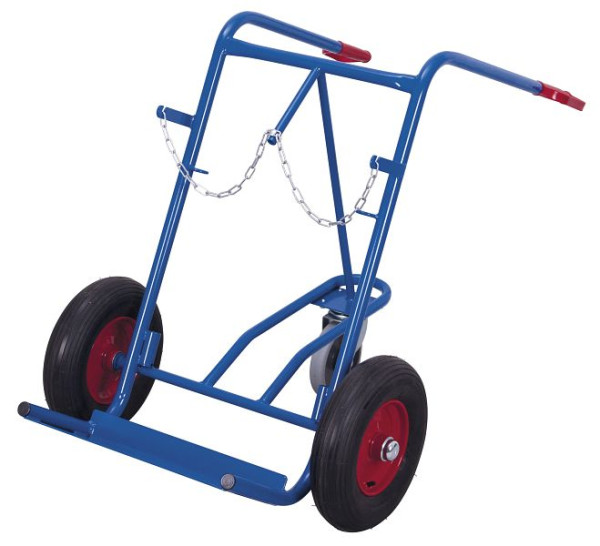 VARIOfit Stahlflaschenkarre für 2 Flaschen a 40 - 50 Ltr., inkl. 1 Stück Stütz-Lenkrolle, RAL 5010 enzianblau, Radsatz: Luftbereifung, fk-1303