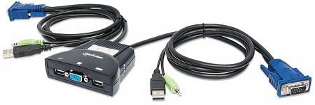 MANHATTAN 2-Port Mini-KVM-Switch mit Audio, 2-Port USB, Audiounterstützung, 151245