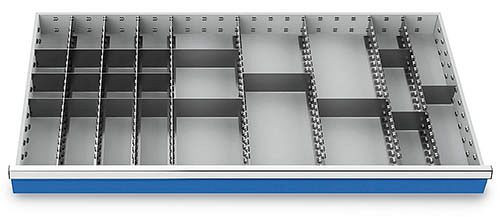Bedrunka+Hirth Metalleinteilung Set 27-teilig, R 48-24, Schubladennutzmaß 1200 x 600 mm, Blendenhöhen 100 / 125 mm, 1200 x 600 x 75 mm, 183BLH100