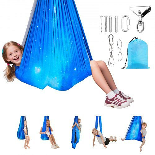 VEVOR Aerial Yoga Hängematte Set Blau, doppellagig, 360°-Drehaufhängung, 136,07 kg Tragfähigkeit, GGDC1515MHSLDEDLP001V0