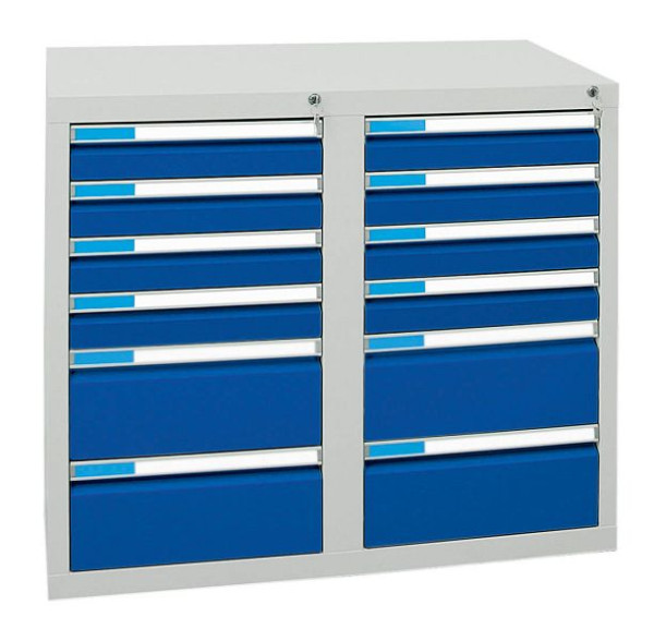 stumpf Schubladenschrank Serie ESTA, RAL 7035/5010, 12 Schubladen (8x100, 4x200 mm), 7602574