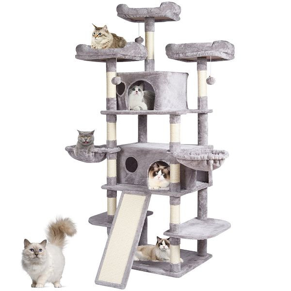 VEVOR Kratzbaum Katzenkratzbaum Kletterbaum Katzenbaum Sisal 174cm Hellgrau, DXSMS6C2FQH0WG36KV0