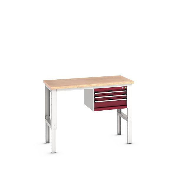 bott cubio Werkbank mit Hängeschrank 3 Schubladen, Multiplex, höhenverstellbar BxHxT: 1500x750x740-1140mm, Multiplex RAL 7035/3004, 41003536.24V