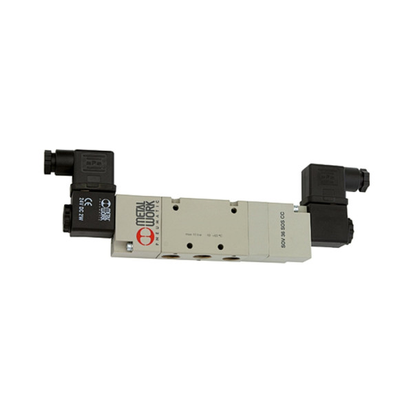 Metal Work 5/3-Wegeventil, elektropneumatisch, Mitte entlüftet, G 1/4, 12 V DC, 145896