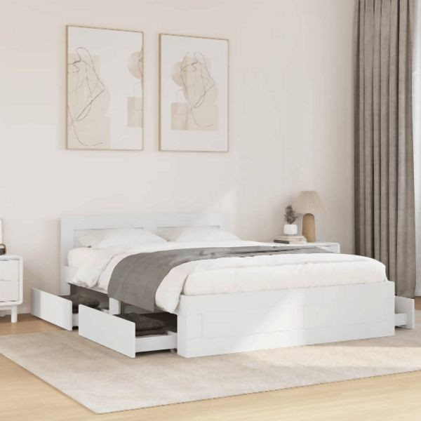 vidaXL Bettgestell mit Kopfteil ohne Matratze Weiß 140x200 cm, 3295562