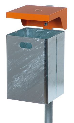 DENIOS Abfallbehälter ABV 50, Stahl, mit Wetterschutzhaube und Ascher, 50 l, orange, 116932