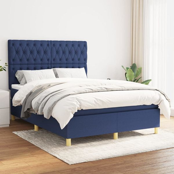vidaXL Boxspringbett mit Matratze Blau 140x190 cm Stoff, 3142575