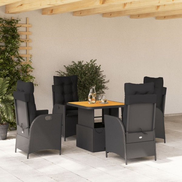 vidaXL 5-tlg. Garten-Essgruppe mit Kissen Schwarz Poly Rattan, UV-beständig, 3277446