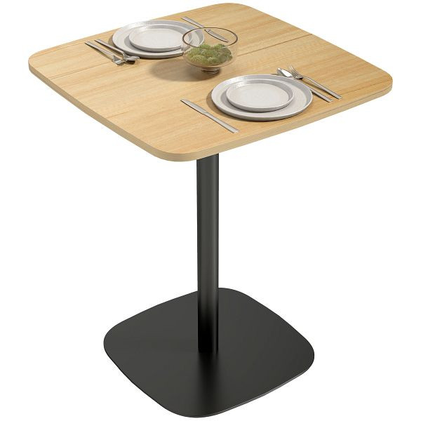 HOMCOM Kleiner Esstisch, 60 cm, quadratisch, MDF-Tischplatte, Stahlsockel, für Wohnzimmer, Esszimmer, Küche, Naturholz+Schwarz, 83A-386V81ND