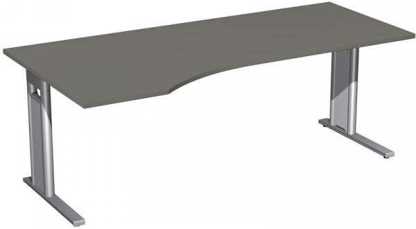 geramöbel PC-Schreibtisch links starr, C Fuß Blende optional, 2000x1000x720, Graphit/Silber, N-648314-GS