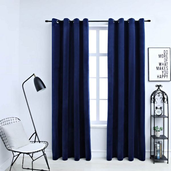 vidaXL Verdunkelungsvorhänge mit Ösen 2 Stück Samt Dunkelblau 140x225cm, 134529