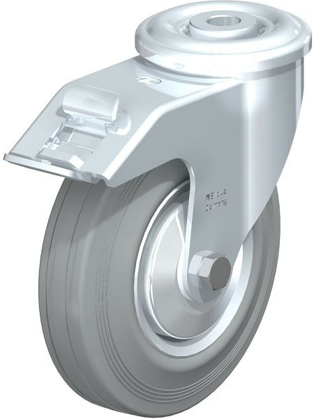 Blickle LER-VE 125R-FI-SG-FA Stahlblech-Lenkrolle mit Rückenloch & Feststeller, Vollgummi, Grau, 707208