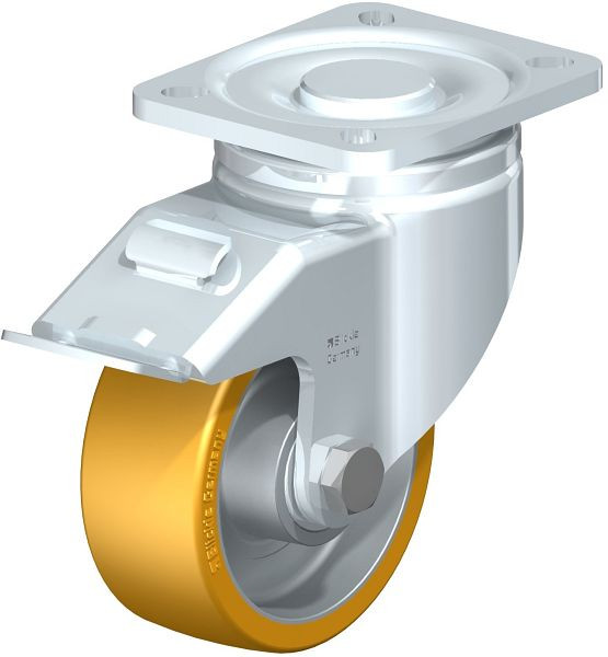 Blickle LH-ALTH 100K-1-FI Stahlblech-Lenkrolle, Schwerlast-Ausführung, mit Anschraubplatte & Feststeller, Blickle Extrathane®, Hellbraun, 605873