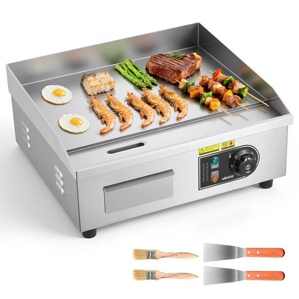 VEVOR Elektrische Grillplatte 45x30 cm, 2800 W, 50–300 °C, inkl. 2 Spatel, 2 Bürsten, 4 Fußpolster, für Steaks & Pfannkuchen, SYKDBLQP10MM1NALS002V2