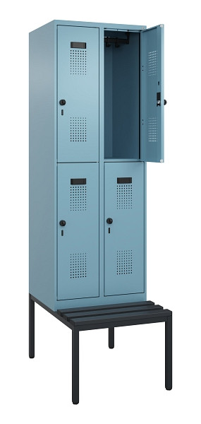 C+P Doppelstock-Spind Evolo PLUS, Bank, 4 Fächer, 2120x600x815mm, 0010/0010, Drehriegel, Sitzfläche Kunststoff, Sitzbank, 0493507-20 S10102