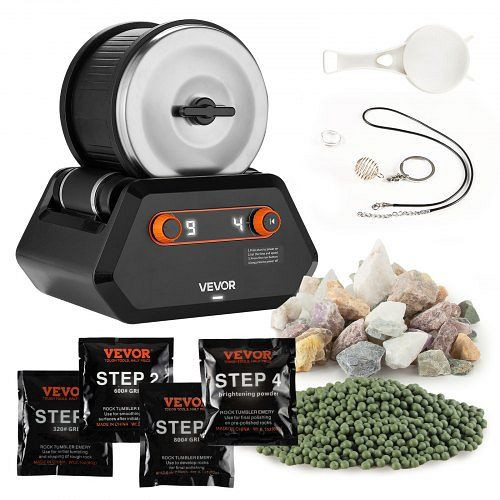 VEVOR elektrische Poliermaschine 1,36 kg Tragkraft, 4 Drehzahlstufen, inkl. Rohedelsteine & Polierkörner, Schwarz, YSDMJHS4DDSSLJ6MU001V2