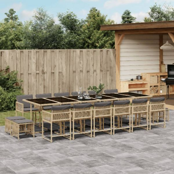 vidaXL 17-tlg. Garten-Essgruppe mit Kissen Beigemischung Poly Rattan, 3211548