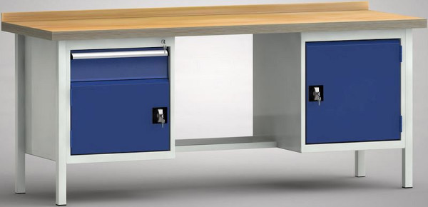 KLW Standard-Werkbank - 2000 x 700 x 840 mm L x T x H, links 150EA/Türe 350 mm, rechts Türe 500 mm, WS202N-2000M40-E2004