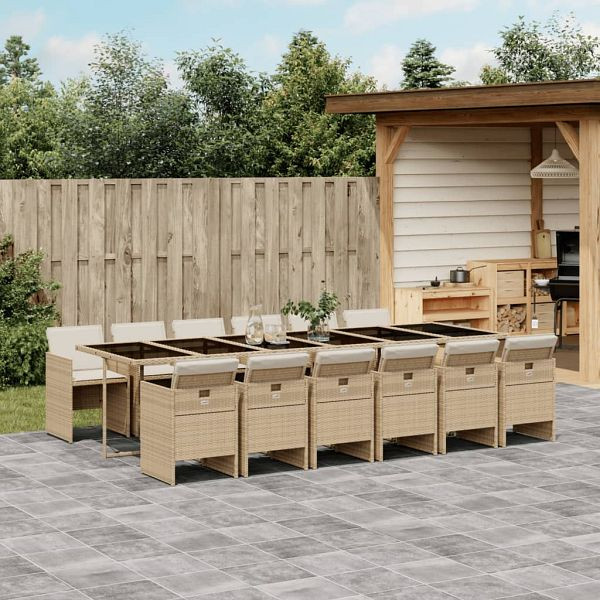 vidaXL 13-teilig Garten-Essgruppe mit Kissen Beige Poly Rattan, 3277713