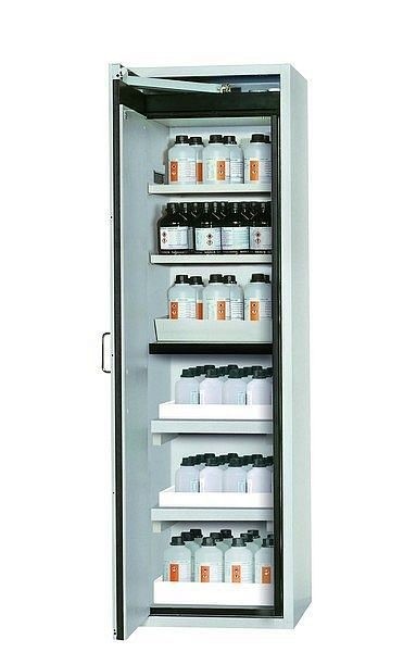 asecos Sicherheitsschrank S-CLASSIC-90, S90.196.060.MH.WDAS in lichtgrau RAL 7035 mit 2x Fachboden (Stahlblech), 30353-001-30354